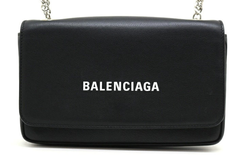 Balenciaga Chain Shoulder Bag Wallet Black Calfskin